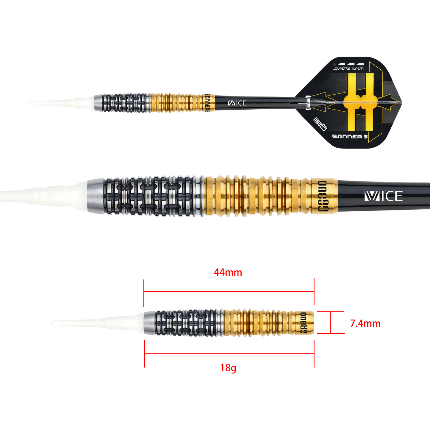 One80 Gunner III Softdart 18g schwarz/gold