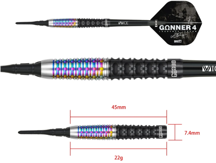 One80 Gunner 4 Softdart 22g - Black&Rainbow