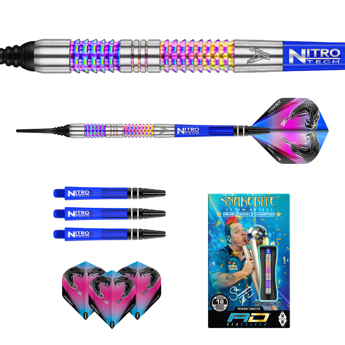 RedDragon Peter Wright Snakebite Rainbow Mamba 18g Softdart